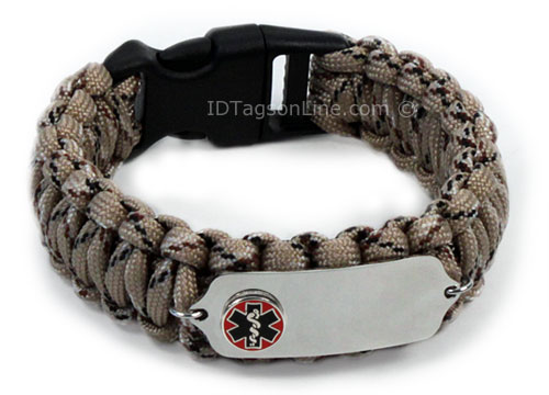 Camo Desert Paracord Medical ID Bracelet with Raised Emblem. - Click Image to Close